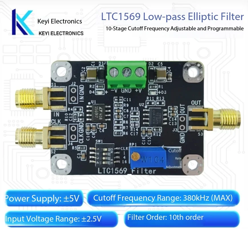 LTC1569 10th-Order Elliptic Low-Pass Filter Module, Adjustable Cutoff, Programmable for Signal Processing