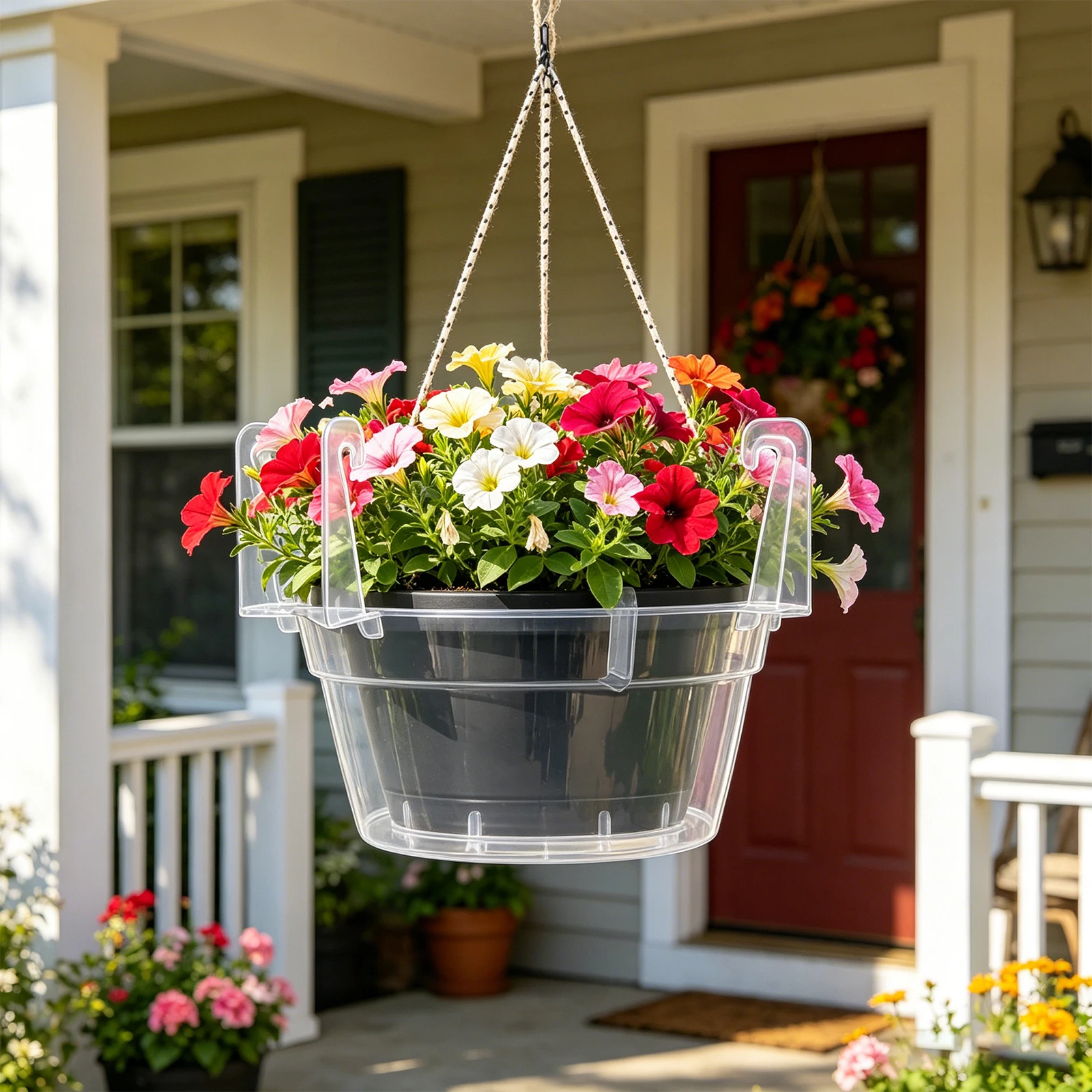 Plastic Round Water Catch Tray Ventilated Hanging Plant Saucers Transparent Plant Drip Holder for Indoor Outdoor Hanging Baskets