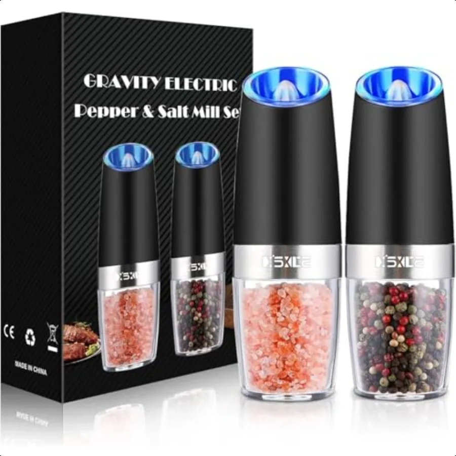 

Gravity Electric Pepper and Salt Grinder Set Adjustable Coarsen Battery Powered with LED Light One Hand Automatic Operation Sta