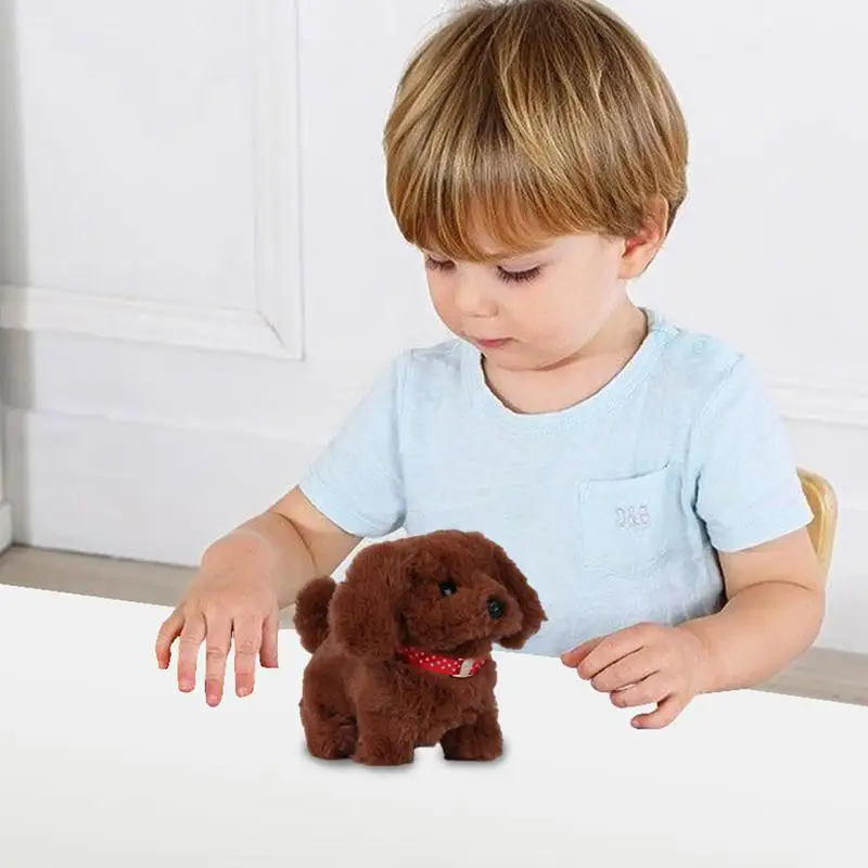 Walking Puppy Toy 5.51in Pretend Play Electric Pet Care Playset Walking Barking Tail Wagging Plush Dog Toy Educational Toys For