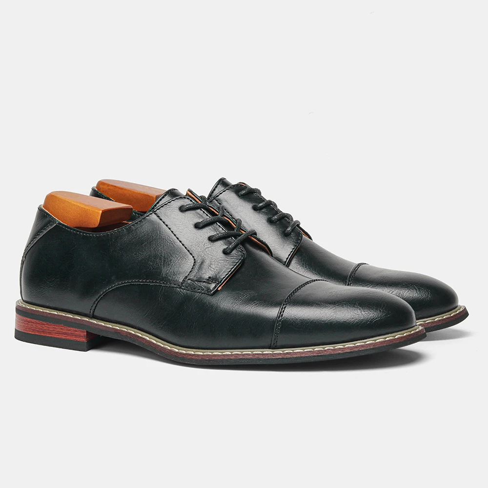 Men's Dress Shoes Red Layered Heel Accent Shoes For Man Business Man Shoes Men Cap Toe Derby Shoes Lace Up Dress Shoes
