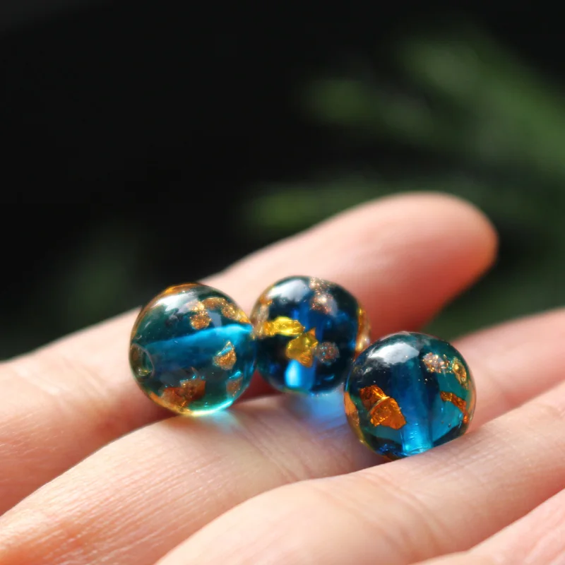 10 قطعة 8 10 مللي متر 12 مللي متر غرامة Lampwork الخرز اليدوية المحيط الأزرق اللون مع الذهب احباط للمجوهرات سوار قلادة القرط صنع DIY بها بنفسك