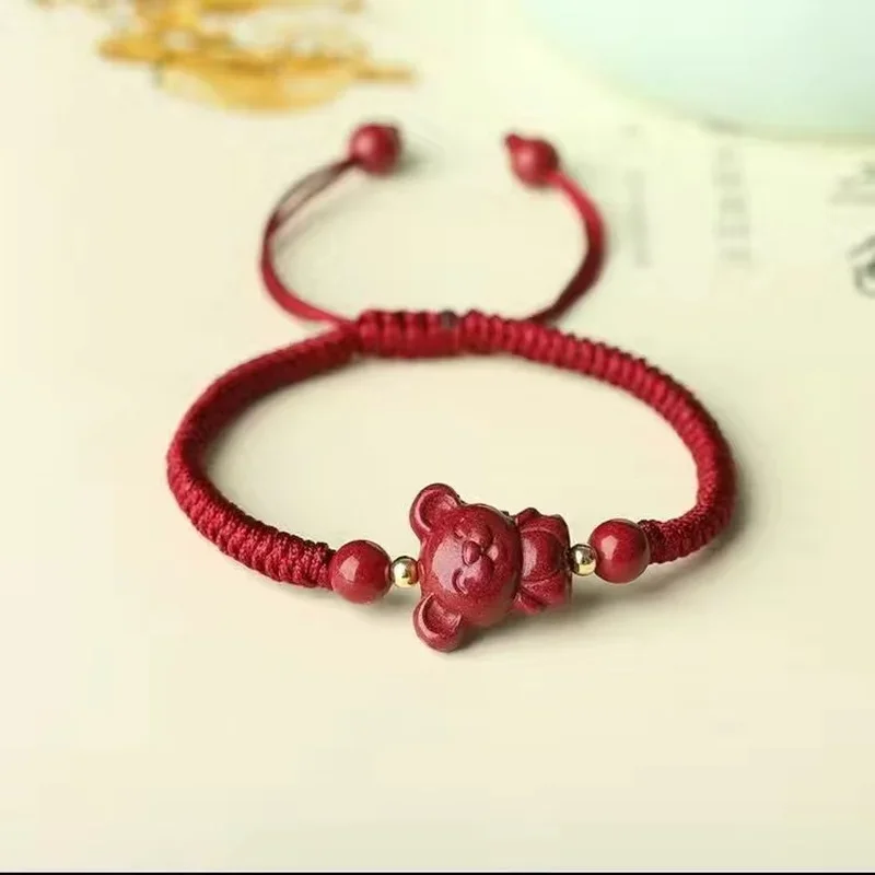 

Natural Red Cinnabar Chinese Zodiac Bracelet Adjustable Bangle Jewellery Fashion Accessories Hand-Carved Woman Customized