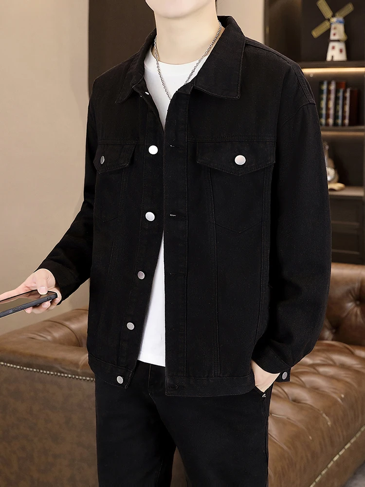 

Bla Denim Jaet Men's Faionable Korean High-End Sle Spring Autumn Versatile Jaet Loose Fit Long Sve Windproof