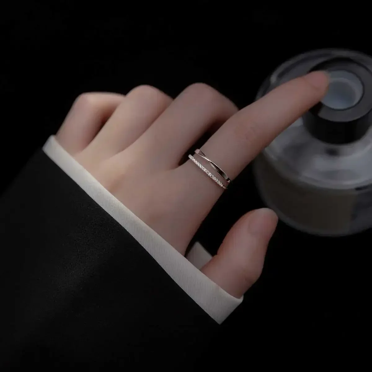 Women's 925 Sterling Silver Double Geometry Zircon Ring