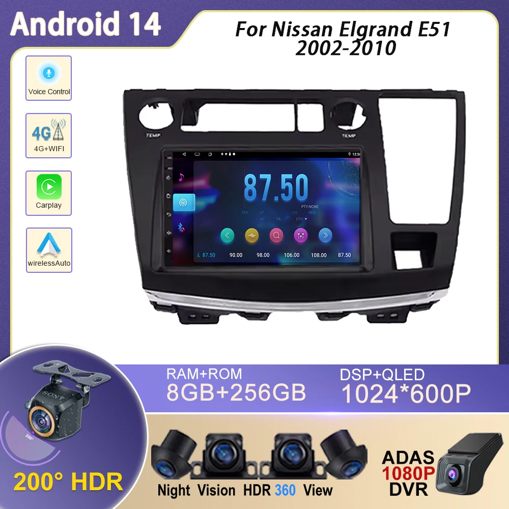 

Android 14 For Nissan Elgrand E51 2002-2010 Car Radio Carplay GPS Navigation Multimedia Player Android Auto 4G Wifi QLED No 2din