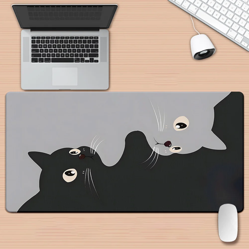 

Large Black and White Cat Mouse Pad Desk Mat with Non Slip Rubber Base