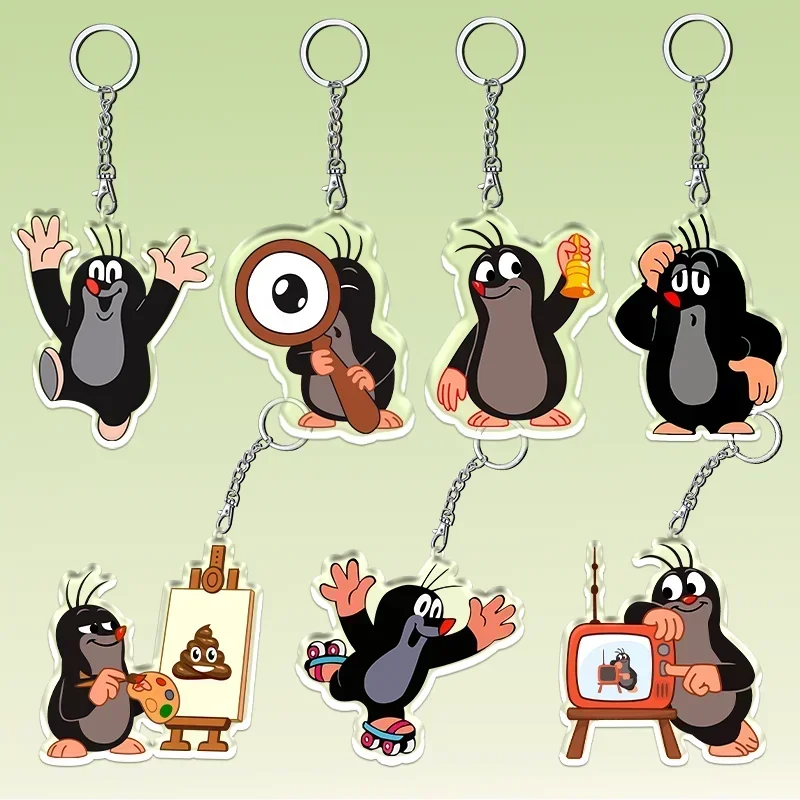 12CM The Mole Acrylic Cute Keychain Men's and Women's Bag Double Sided Pattern Pendant Cute and Fun Cartoon Children's Gift