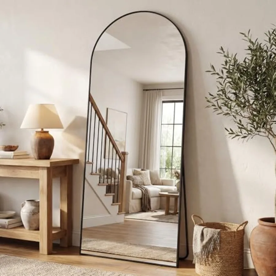 

Арочное напольное зеркало в полный рост 56"x15" с металлической рамой для спальни и гостиной, отдельно стоящее/настенное/для размещения у стены