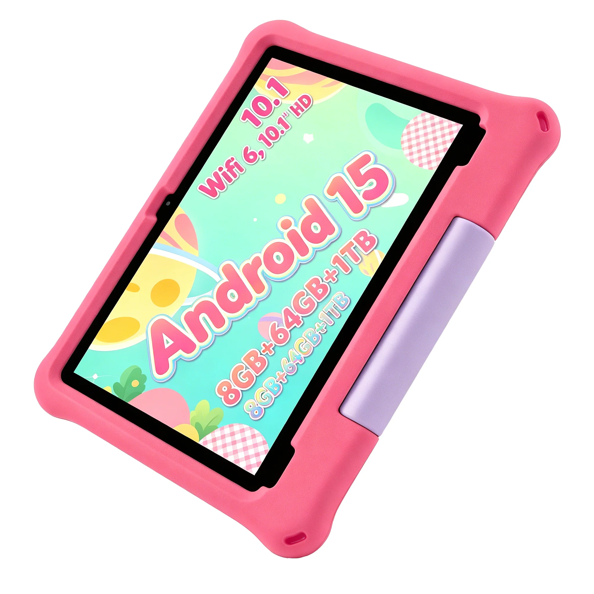 ANRY Android 15 Tablet 10.1 Inch Octa Core 8GB RAM 64GB ROM IPS Touch Screen WiFi Bluetooth Kids Educational Tablet With Case
