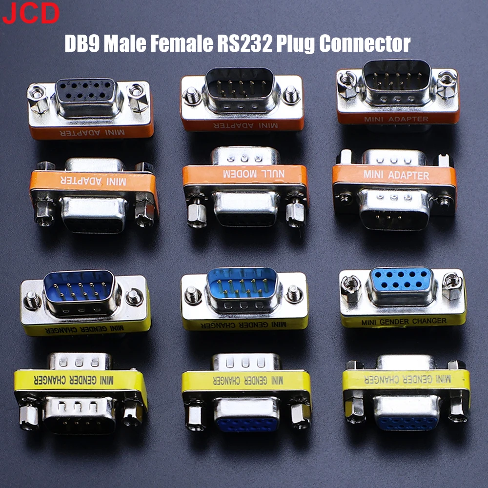 JCD 1pc DB9 9Pin Male To Female/Male To Male/Female To Female/ Mini Gender Changer Adapter RS232 Serial Plug Com Connector