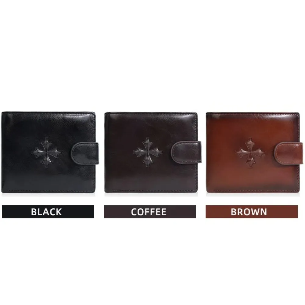 Cross 3 Fold Wallets Urban Recreational Style PU Leather Anti-theft Cash Bag ID Badge Holder Solid Color Men's Short Wallet