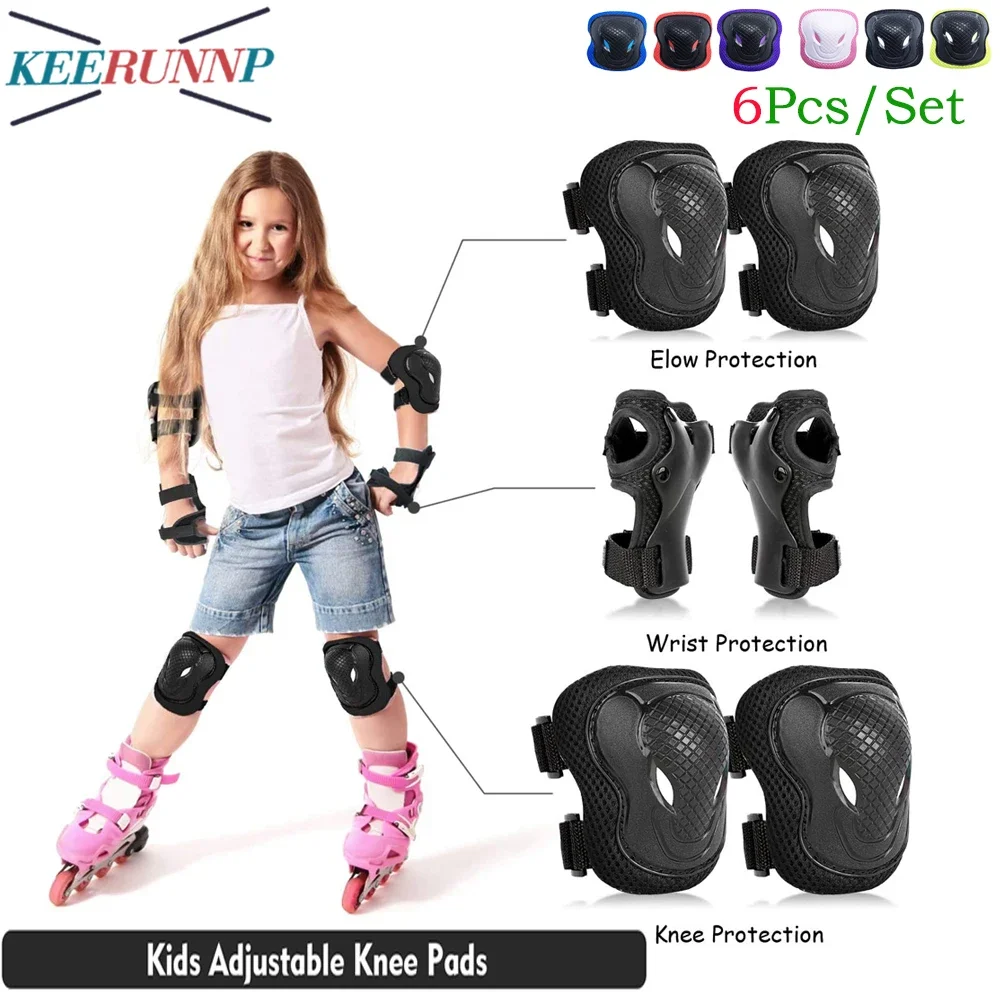 

6Pcs/Set Knee Pads for Kids Knee Pad Elbow Pads 6 in 1 Protective Gear Set with Wrist Guard for Boys Girls Skateboarding Skating