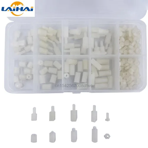 Imagen 2 del producto 200 unids/set M2 M2.5 M3 M4 negro/blanco hexagonal Nylon espaciador columna cabeza plana Nylon plástico espaciado tornillos tuercas