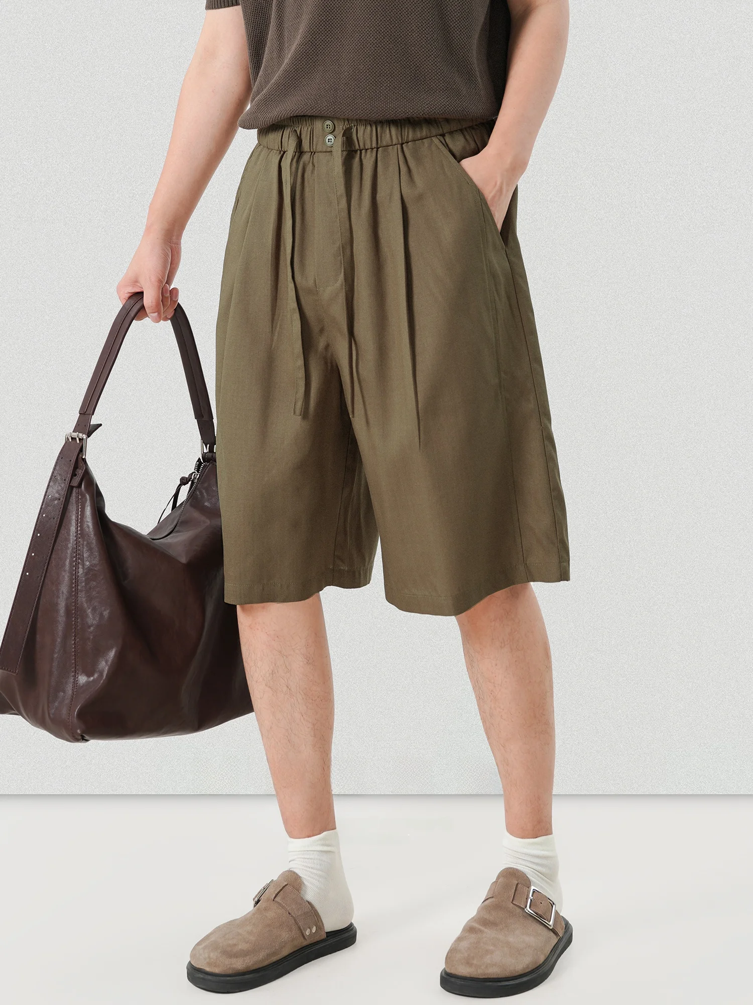 Loose Fit Linen Blend Men's Shorts Drawstring Elastic Waist Casual Straight Leg Pants Breathable Comfortable Summer Shorts