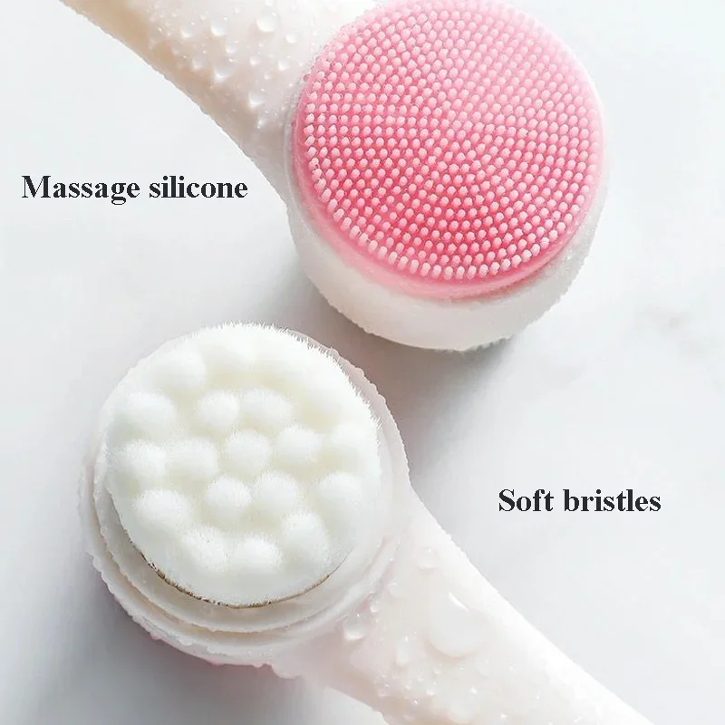 3D Double Silicone Facial Cleansing Brush Manual Massage Facial Brush Soft Bristles Exfoliator Double Sided Face Wash Care Tool