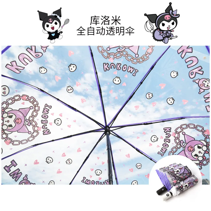 Hello Kitty Sanrio Cinnamoroll Kawaii Kuromi Anime Figure Automatic Fold Umbrella Transparent Thicken Wind Umbrella Rain Gear