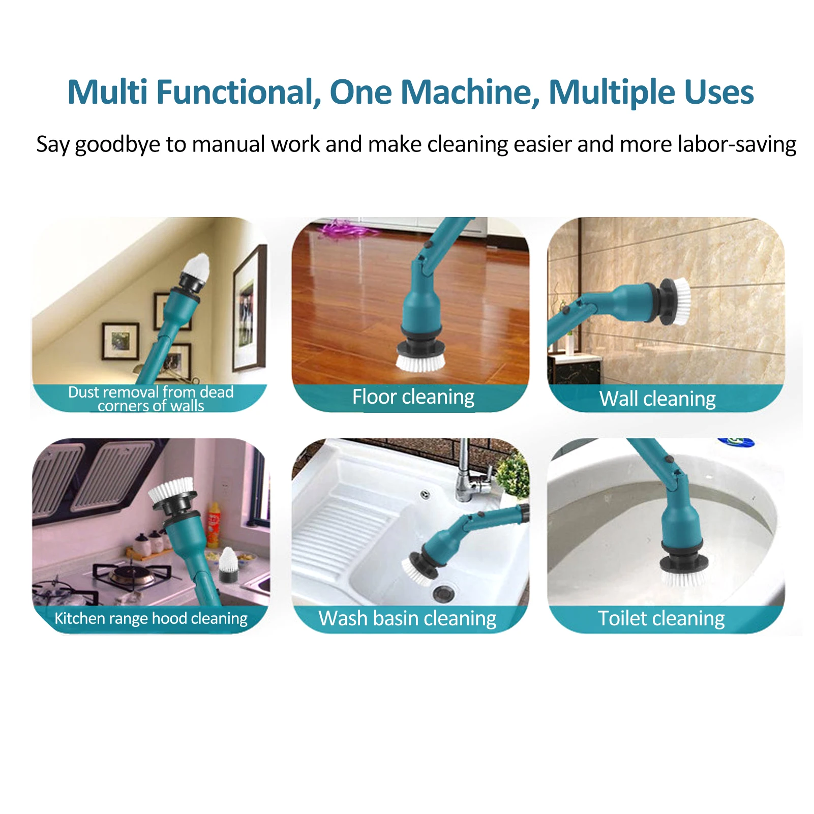 

21V Electric Spin Scrubber Multi-Function Lithium Retractable Cleaning Brush Cordless Shower Cleaning Brush with Brush Heads