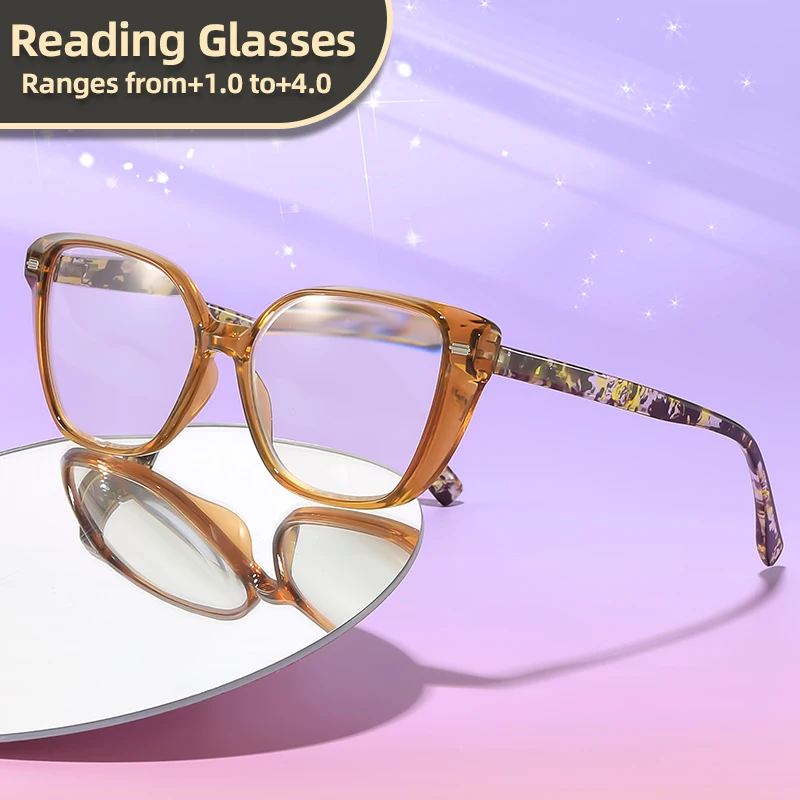 Oyalie Gradient Frame Pattern Reading Glasses, Lightweight Material, Comfortable to Wear, Practical, Elastic Hinge, Expands for a Larger Face, Suitable for Men and Women, Prescription Coverage from +1.00 to +4.00 Degrees