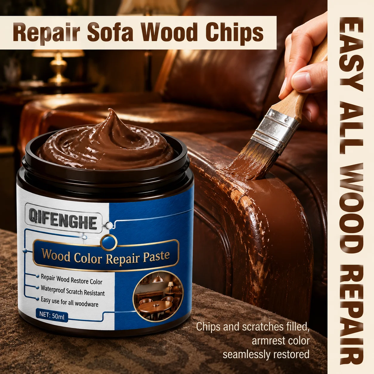 Wood Repair Paste 50ml, Furniture Scratch & Color Restorer, Waterproof, Easy to Use for All Wood Surfaces
