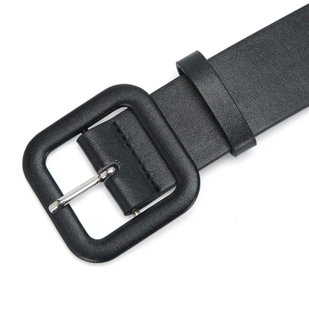Simple Y2k PU Leather Belt Square Buckle Waist Belt Wide Belt Waistbands Candy Color Trouser Decoration Female/Girls
