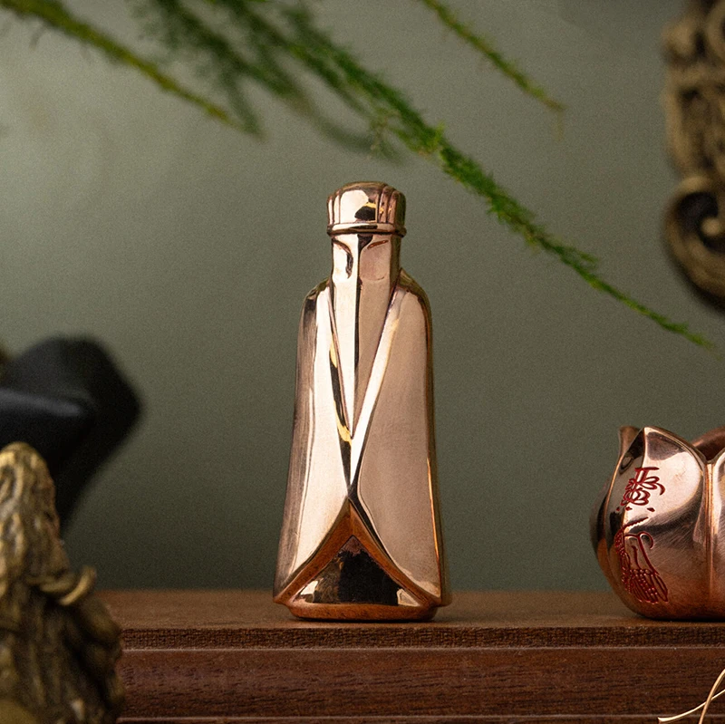 Minimalist Brass Weng Zhong Statue, Oriental Ancient Soldier Pocket Play Ornament Desk Decor