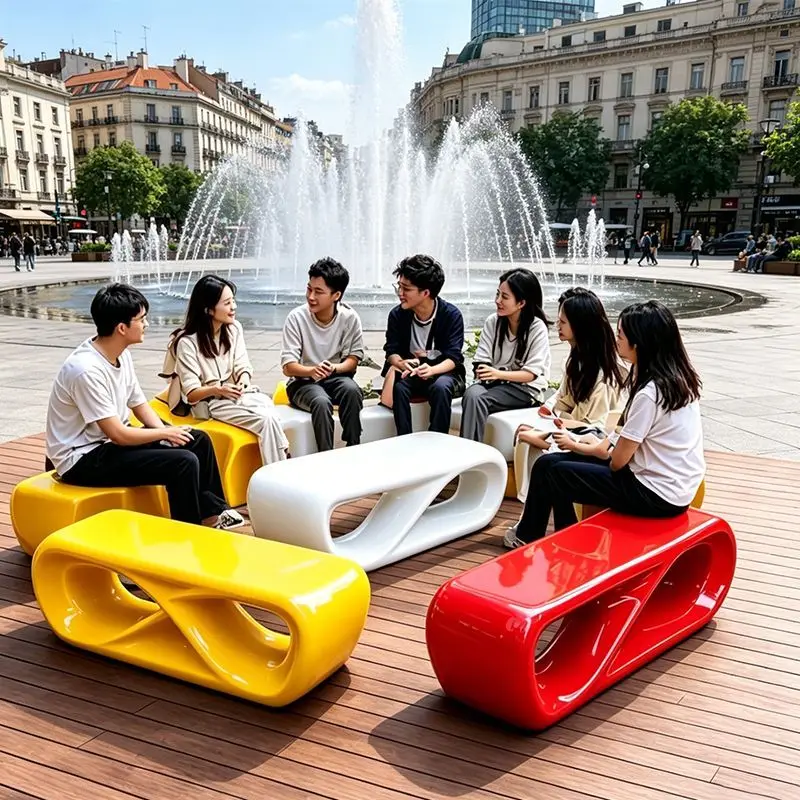 FRP return-shaped hollow leisure seat, customized by special-shaped creative seat manufacturers in outdoor public rest areas
