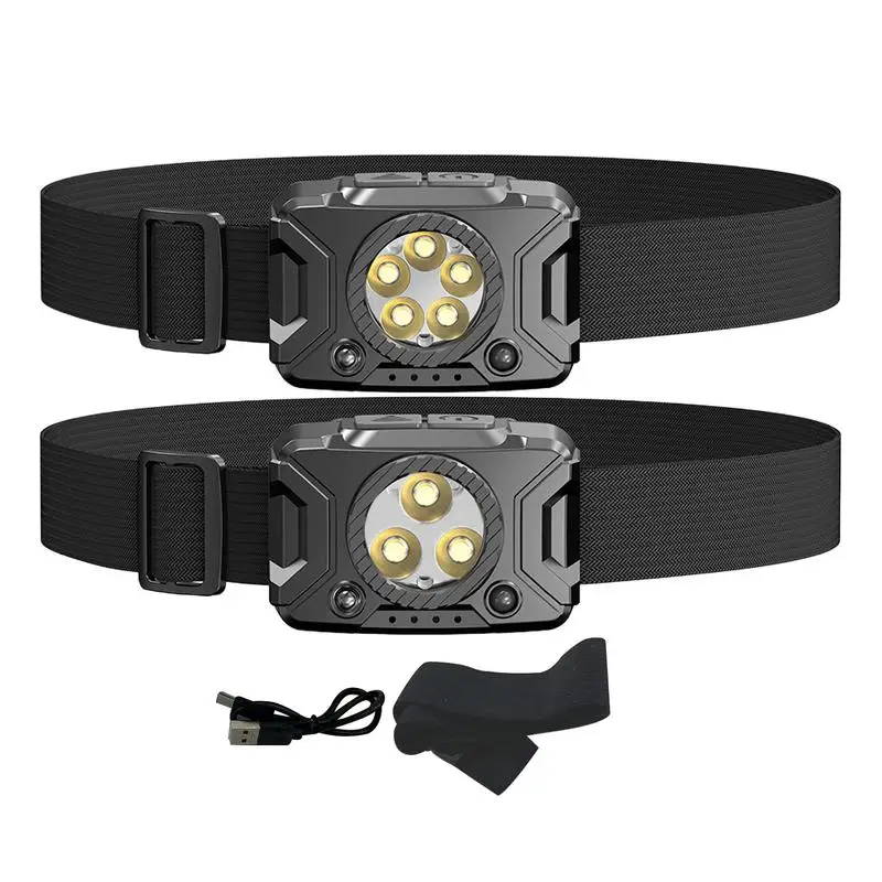 Outdoor Headlamp Rechargeable Powerful Sensor Headlamp Fishing Camping Headlights With red light warning battery grid display