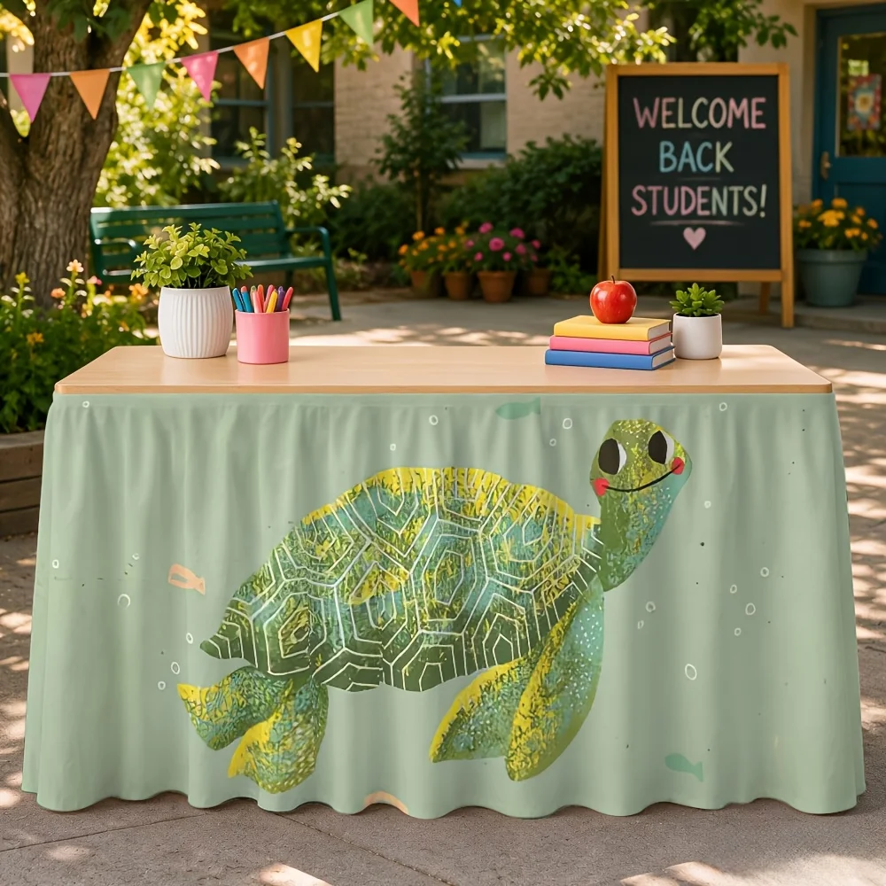 One-piece cute cartoon turtle printed tablecloth and tablecloth, suitable for birthday parties and family activities decoration