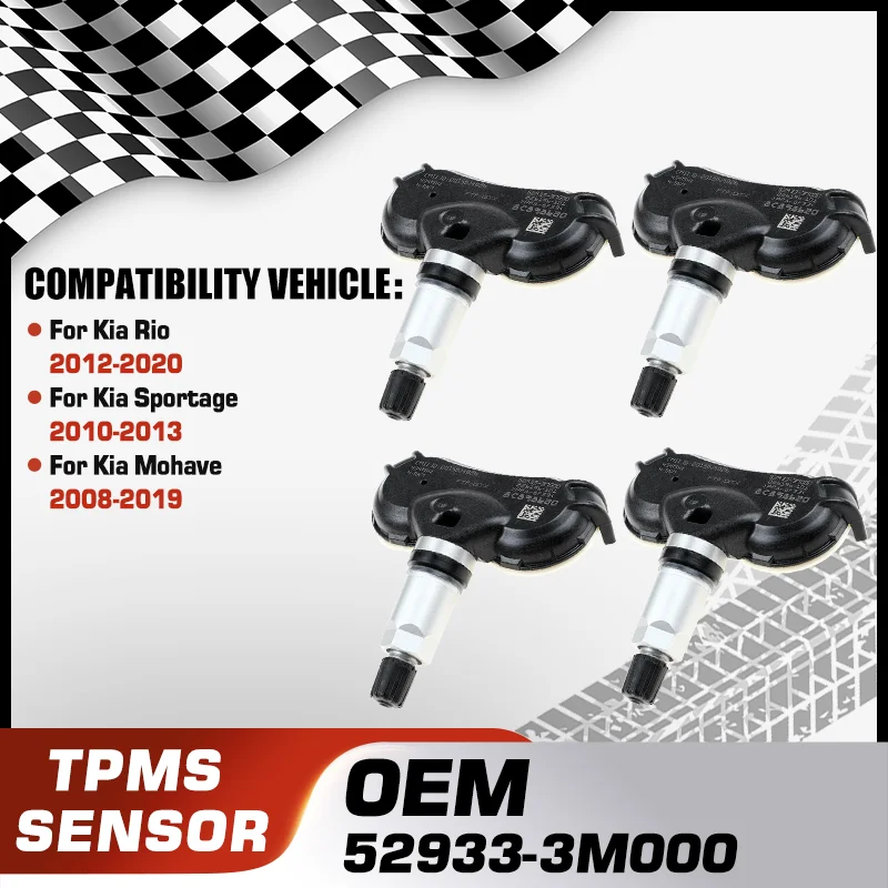 

52933-3M000 For Kia Rio 2012-2020 Kia Sportage 2010-2015 Kia Mohave 2008-2019 1/4Pcs Tire Pressure Monitor Sensor TPMS 433 MHz
