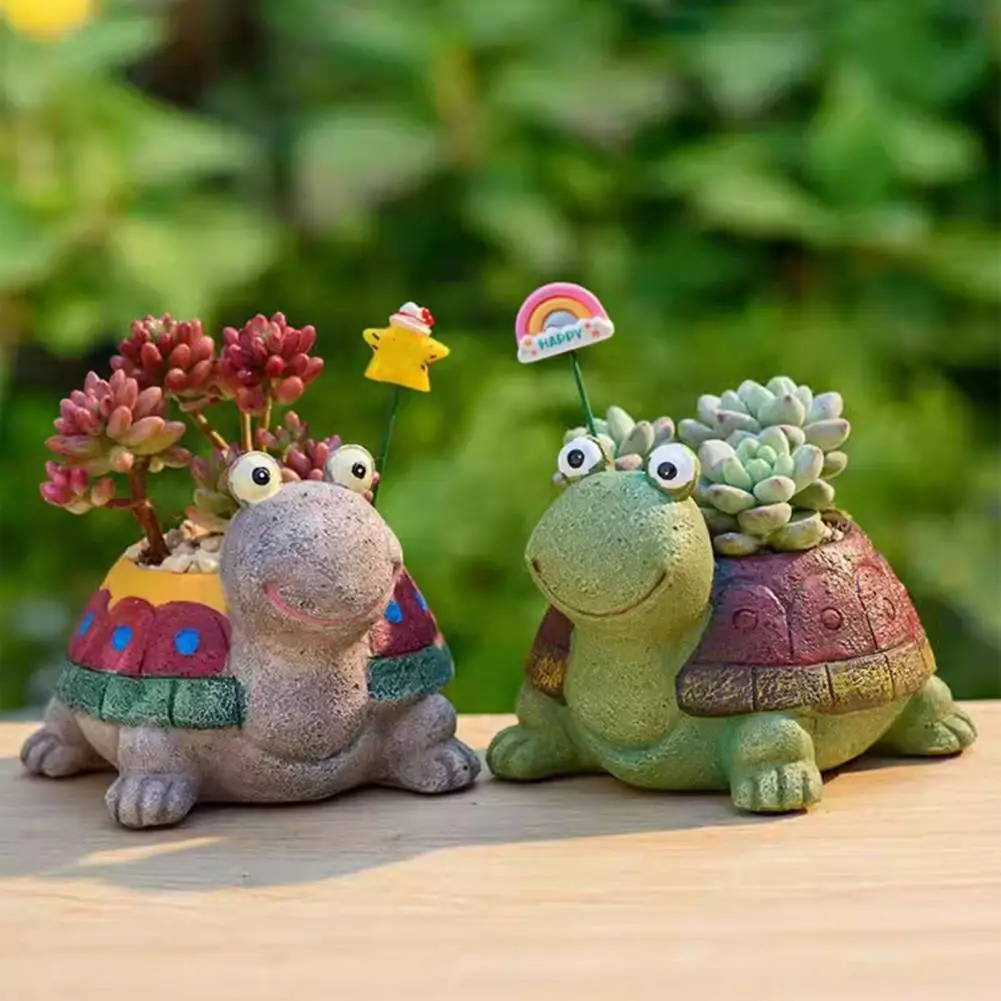 Resin Plant Pot Flowerpot Colorful Turtle Shape Resin Turtle Flowerpot Cartoon Style Decorative Gardening Container Flower Pot