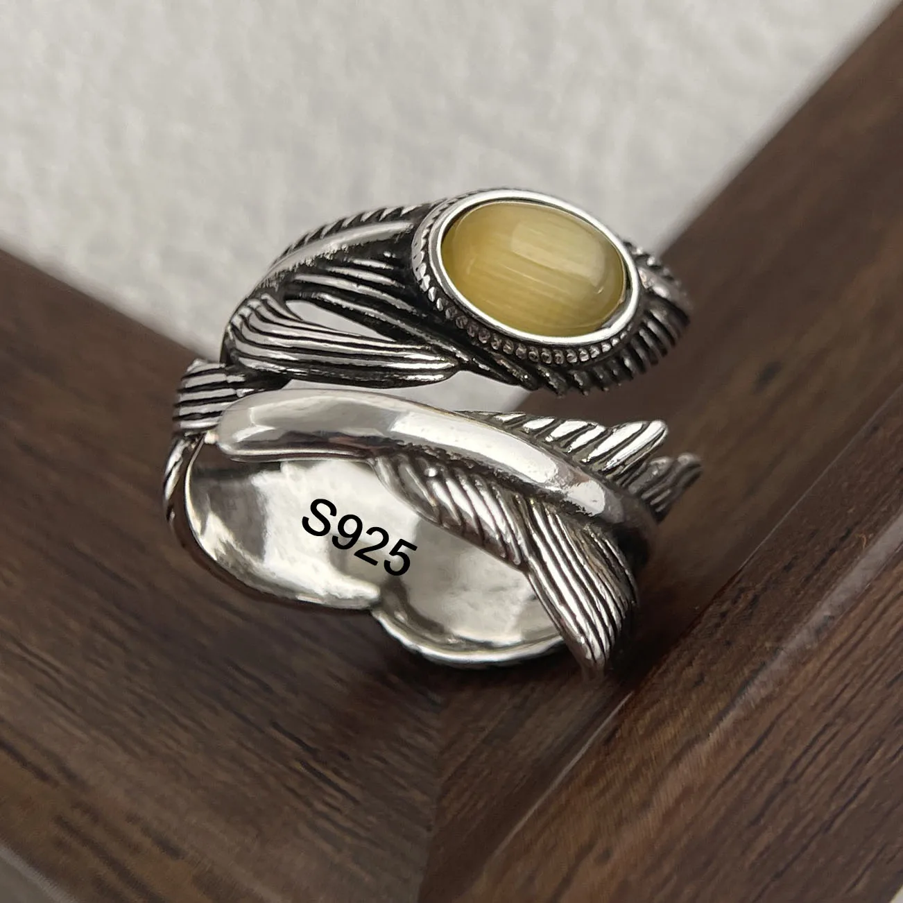 

Кольца из стерлингового серебра 925 пробы для женщин, пара, минималистичный ручной работы, простое ретро кольцо с перьями и камнем, ювелирные изделия, подарок, предотвращение аллергии