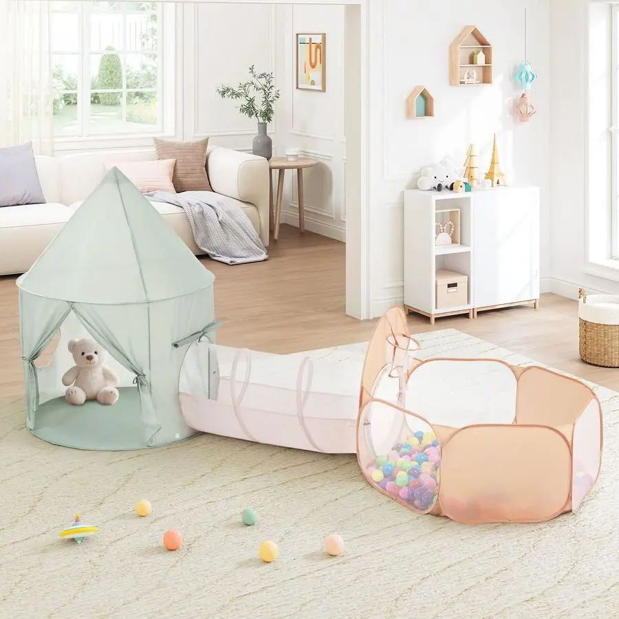 Tenda da gioco per bambini con tunnel, tenda da gioco pop-up 3 in 1 con pozzo di palline, tunnel da gioco per bambini piccoli, ragazzi, ragazze, interni ed esterni