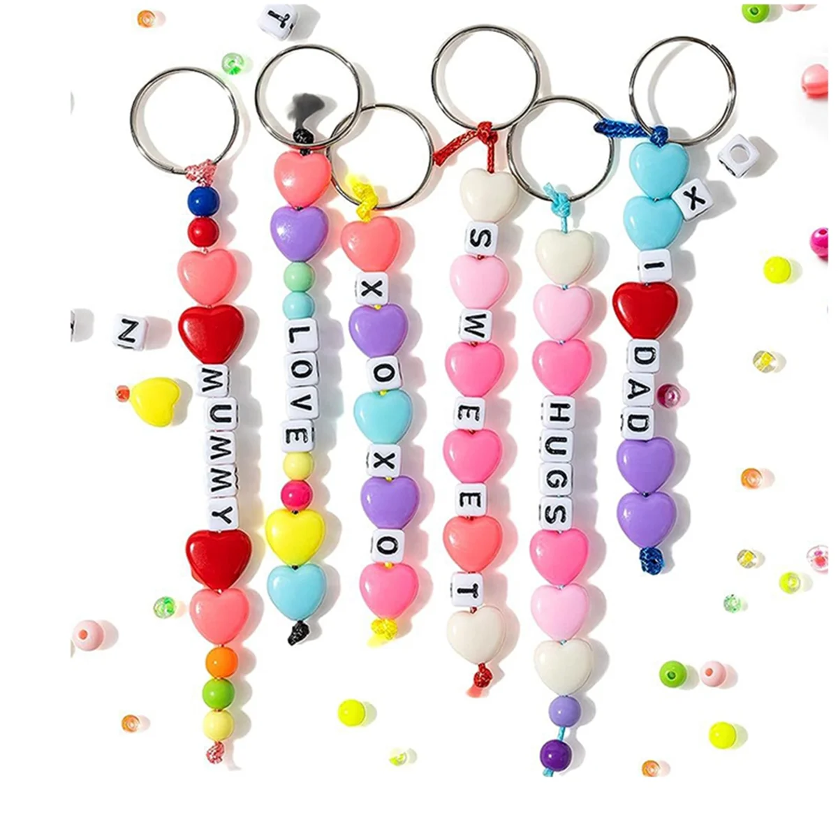 مجموعة أدوات يدوية لصنع سلسلة المفاتيح ، والخرزات لصنع المجوهرات ، واللوازم بالأبجدية الملونة ، والحبات الشفافة ، من من DIY