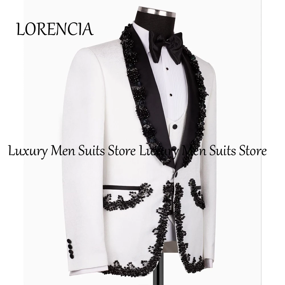 

Elegant Sparkly Beaded Suit for Men 3 Pieces Single Breasted Tuxedos Wedding Groom Customized Blazer Pants Vest zomerset heren