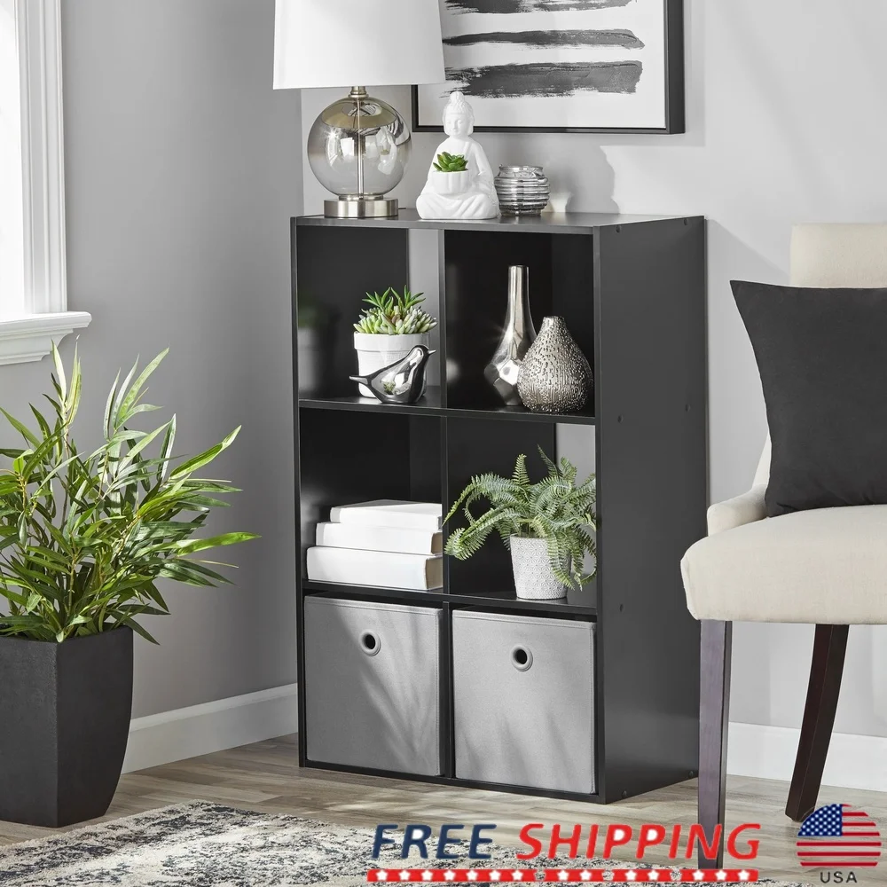 

Stylish 6 Cube Storage Organizer Bookcase Open Closed Shelves Versatile Use Home Office Living Room Dens Playrooms Wall Mounted