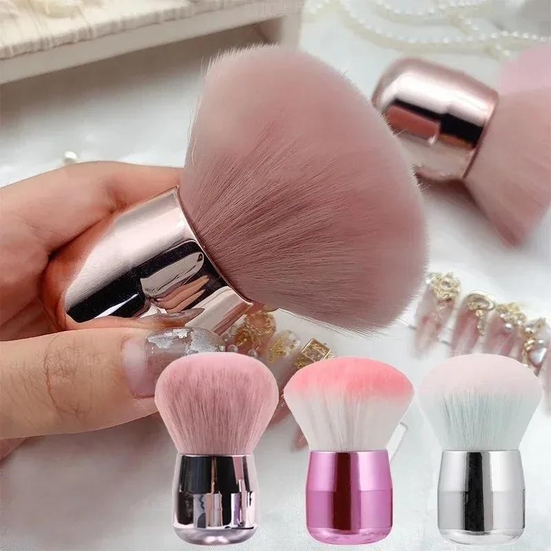 Pink Mushroom Head Powder Brush - Large Fluffy Face & Nail Powder Brush, Dual-Use for Loose Setting Powder and Nail Art, Vegan