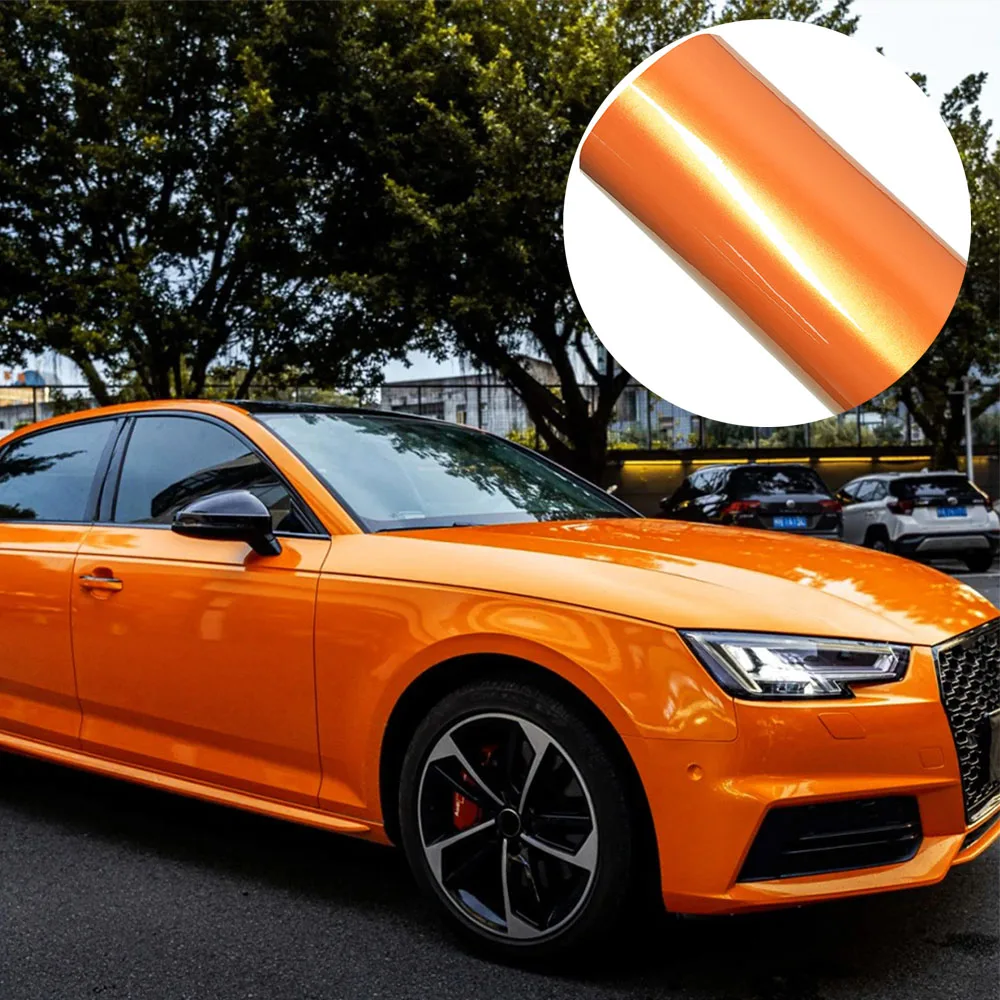 Magic Orange Car Wrapping Vinyl Film Color Change Sticker PET Bubble Free Decals Auto Motorcycle Interior Exterior Accessories