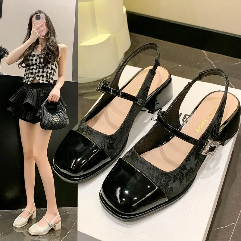 

Women Sandals Mid Heel Summer Casual Female Shoes Woman Square Heel Ankle Strap Ladies Sandalias Buckle Latch Covered Toe Shoes