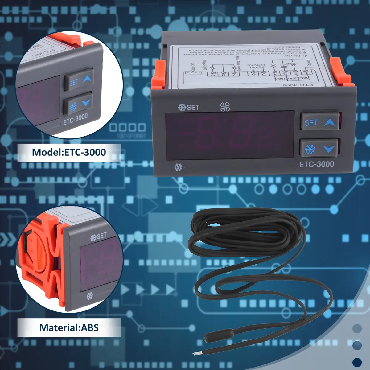 [ハッピリー]etc-3000-ミニ温度コントローラー-冷蔵庫サーモスタット-レギュレーター-温度調整器-デュアルセンサー-220v-40-オフ