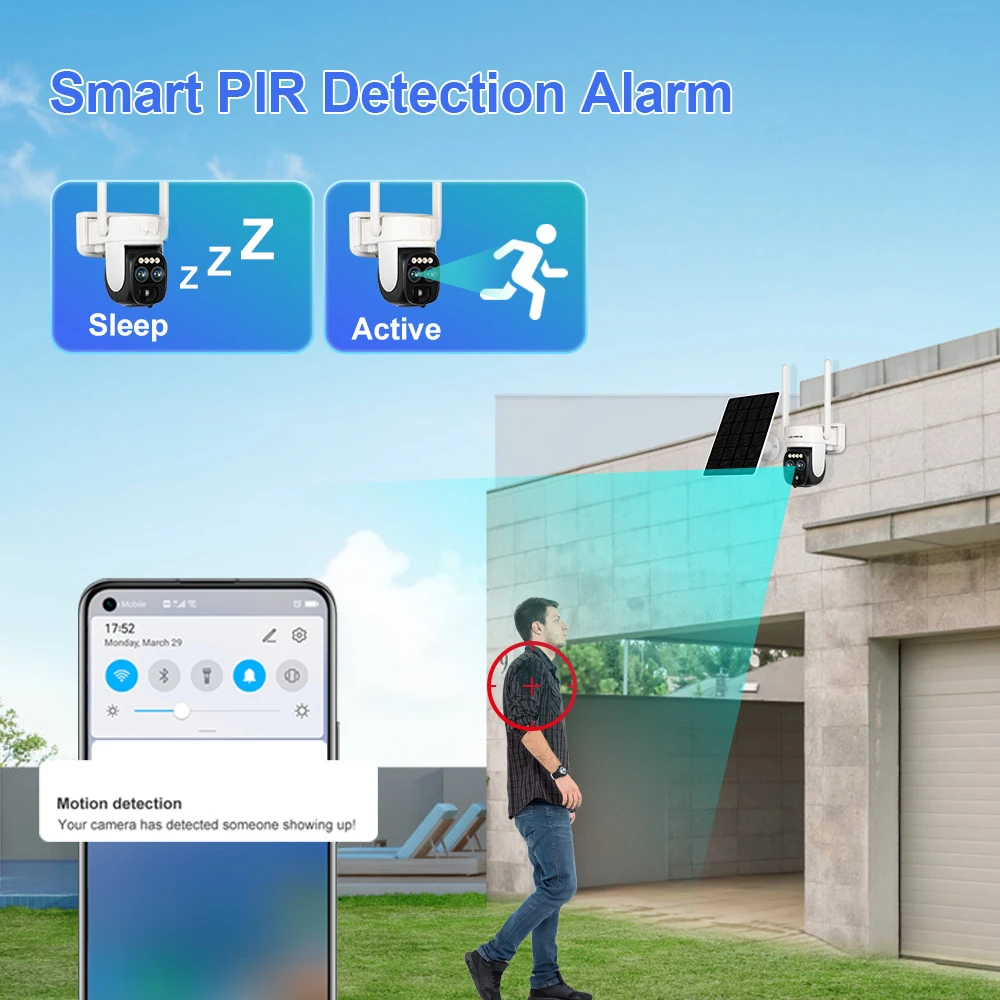 2K Dual Lens Solar Camera WIFI Outdoor 10X Optical Zoom Two-way Audio Color Night Vision Bulit-in Battery Security Camera