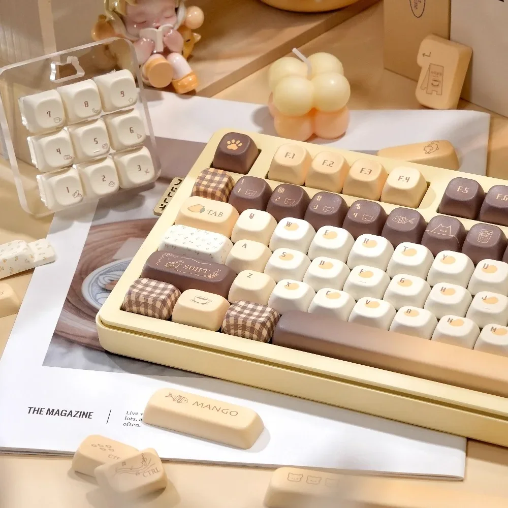 マンゴーラテテーマキーキャップセット 145 キー PBT カスタムかわいい黄色キーボードキャップチェリー/FOA プロファイルゲーミングキーキャップメカニカルキーボード用