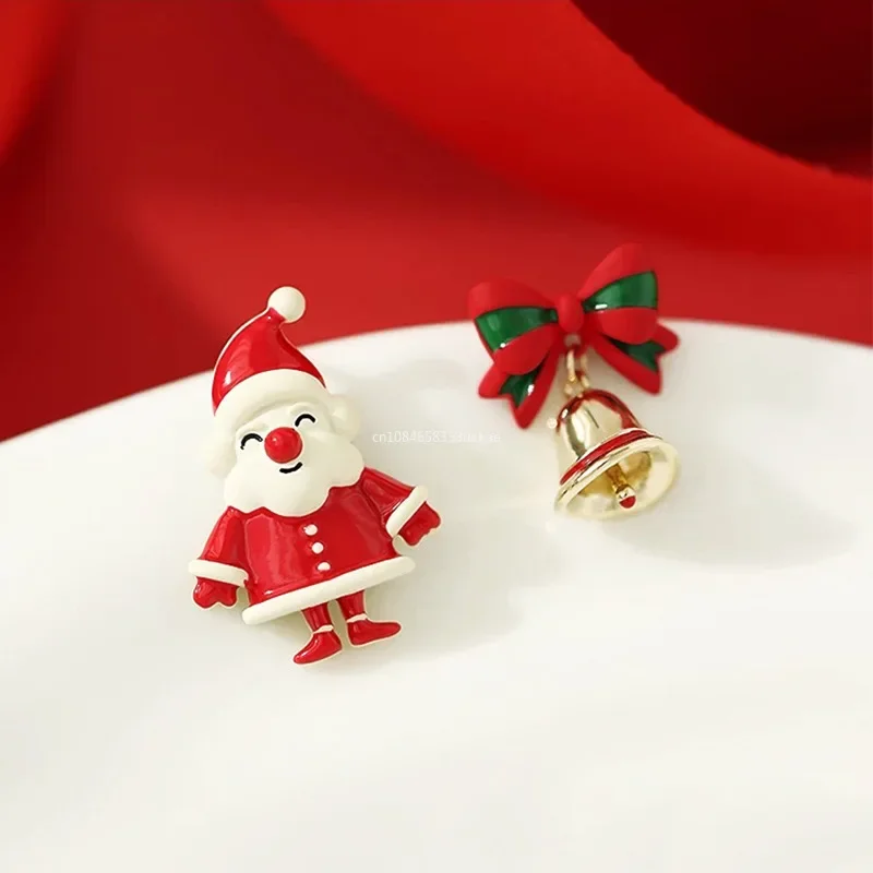 أزياء عيد الميلاد الأقراط الفضة غير المتماثلة عيد الميلاد ثلج وشجرة عيد الميلاد الأقراط غرامة مجوهرات هدايا أقراط للنساء