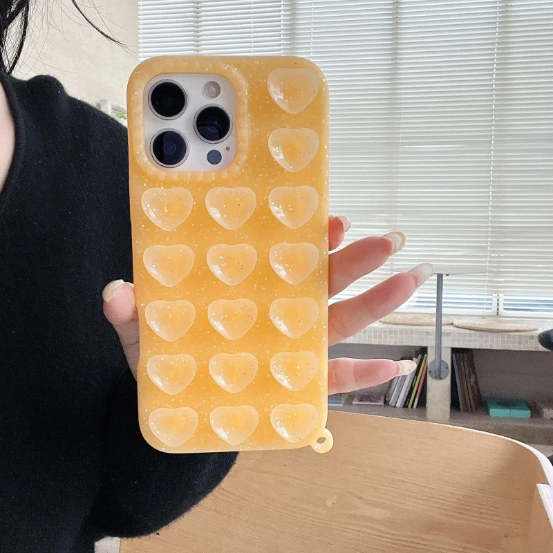 Korean Glitter Love Heart Suction Cup Phone Case For iPhone 17 Pro 16 15 14 Pro Max Cover Soft Silicone Shockproof Cute Cases 16