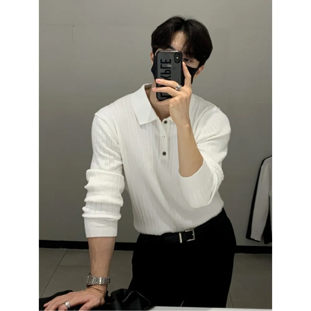 

Autumn Winter Men's irt Knitted Long Sve Pure Color Inner Wear Casual Sle Polyester Fiber Breathable Top