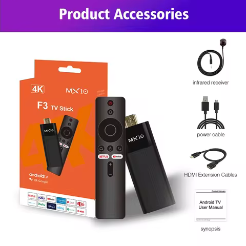 Android TV Stick MX10-F3 H313 4K UHD 2.4/5.8G WiFi Android 13.0 OS Smart TV Sticks Amazon Fire TV 4K 2GB+16GB TV Box PK TV98 M98
