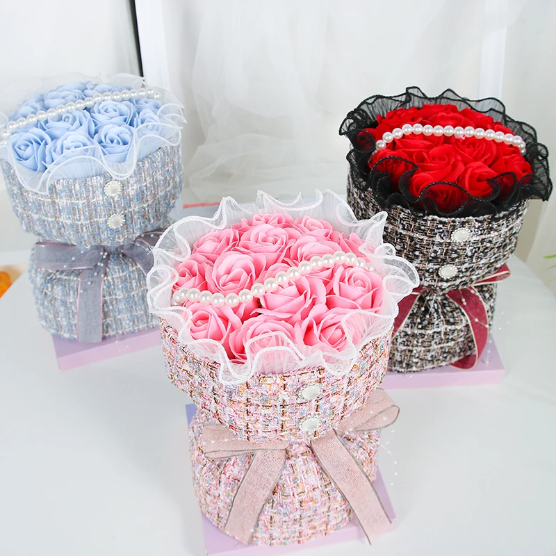 

Luxury Design Wrap Cloth Artificial Mothers Valentines Day Gift Small Fragrance Bouquet Rose Wedding Decoration Arch flowers