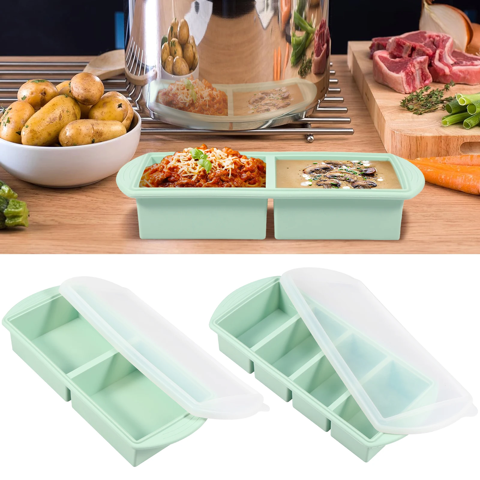 Bandeja de silicona para congelador, gran capacidad, a prueba de fugas, contenedor para congelador de sopa, moldes versátiles para congelador de cubitos de hielo, bandeja para porciones de sopa
