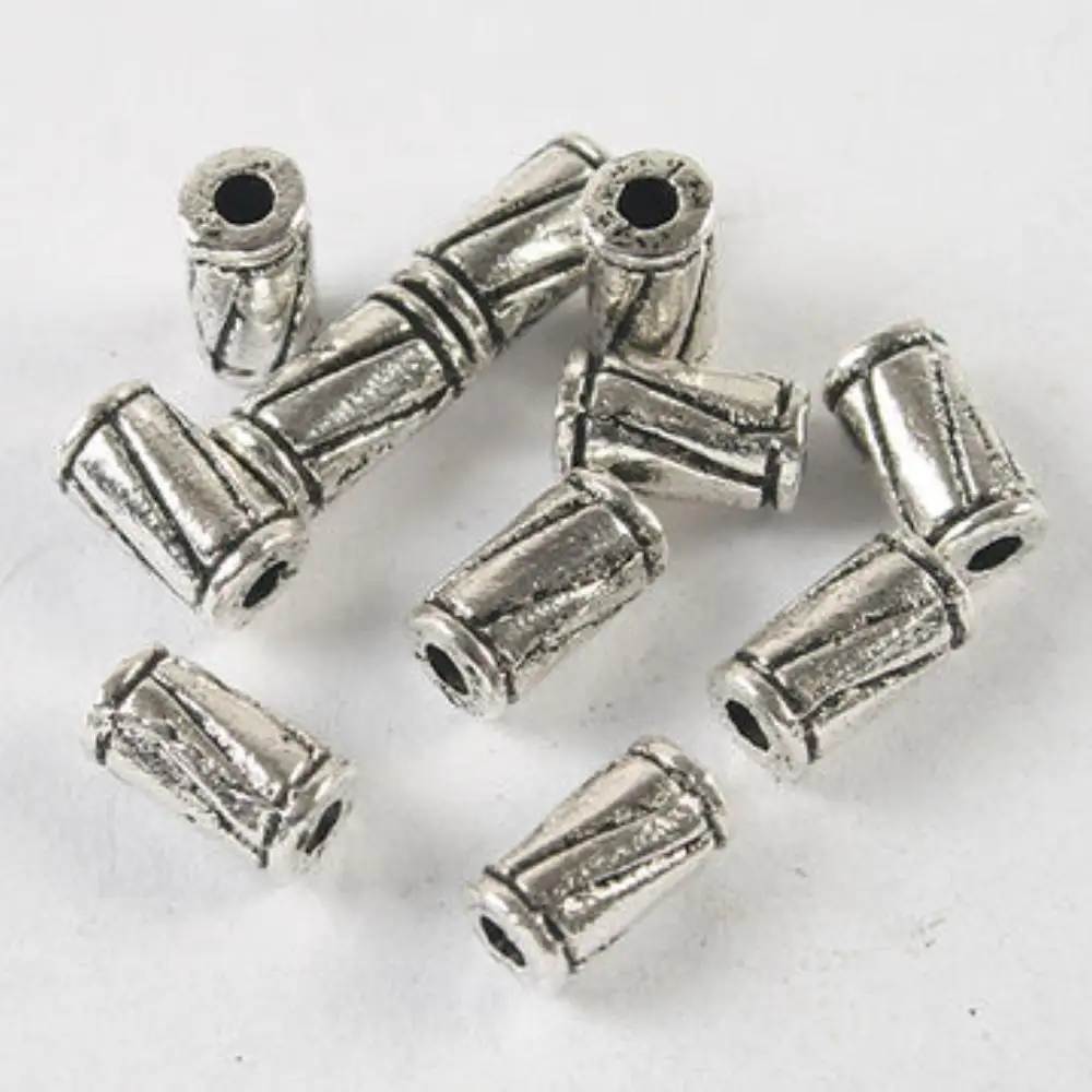 

40PCS 8x4mm,hole1.1mm TIBETAN SILVER COLOR LINED PATTERN TUBE SPACER BEADS 8X4MM H3641