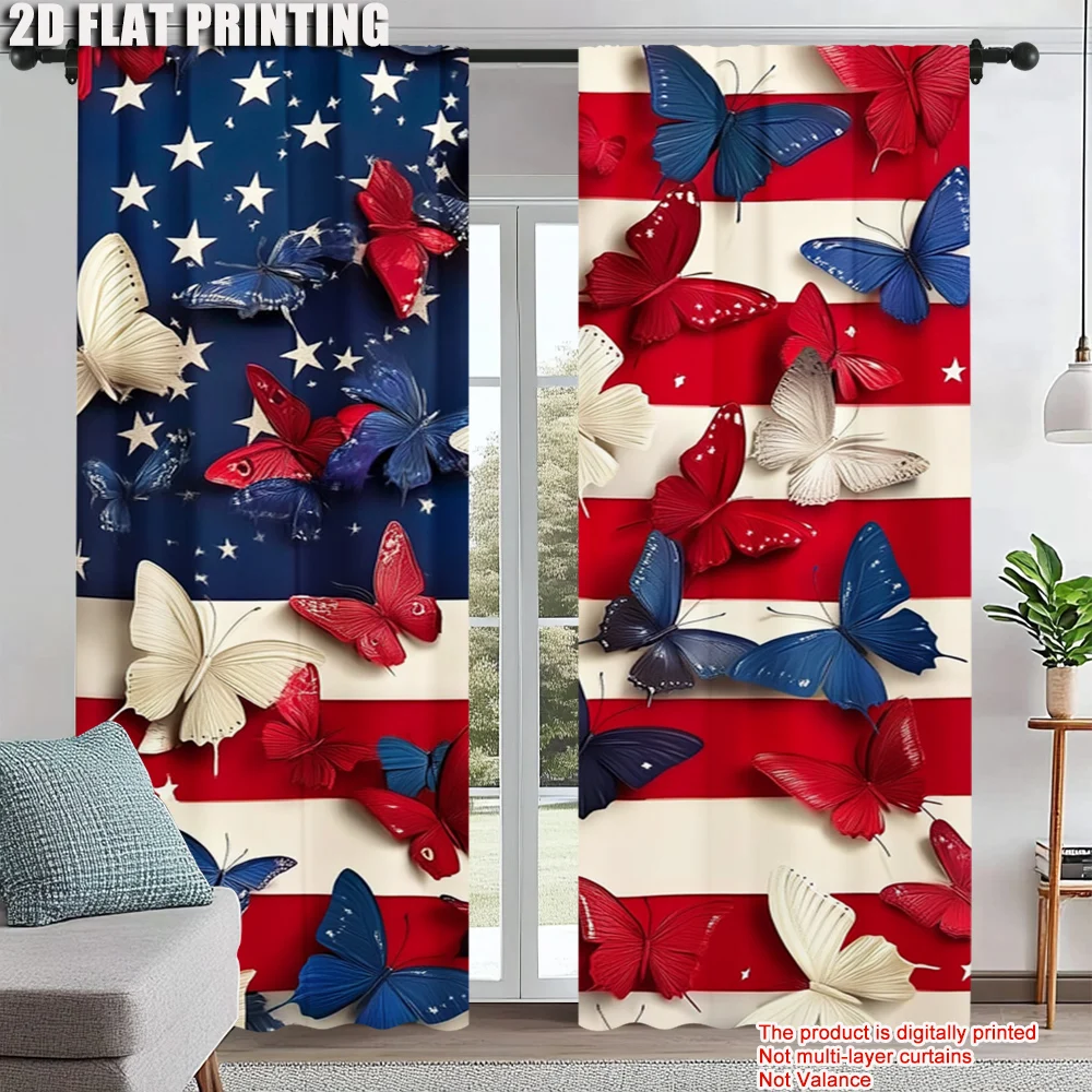 

2pc, Party Curtains Independence Day Machine Washable Fabric,Without Electricity Versatile Applies to Multipurpose Various
